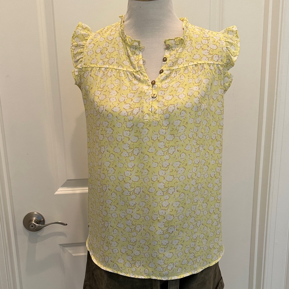LOFT Yellow Floral Cap Sleeve Blouse